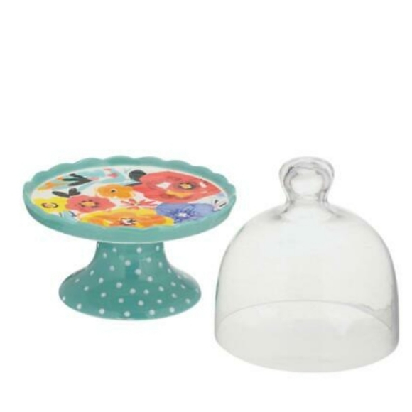 🌺🧁 New Pioneer Woman Flea Market Ceramic Cupcake Stand Glass Dome Lid - Picture 5 of 7